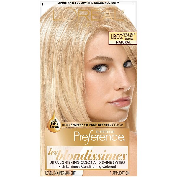 L'Oreal Paris Superior Preference Fade-Defying + Shine Permanent Hair Color, LB02 Extra Light Natural Blonde, Pack of 1, Hair Dye