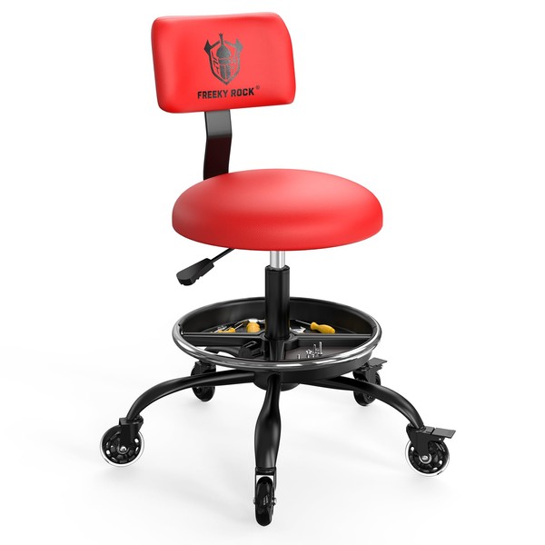 FREEKYROCK Rolling Shop Stool with Wheels, Garage Mechanic Stool Chair