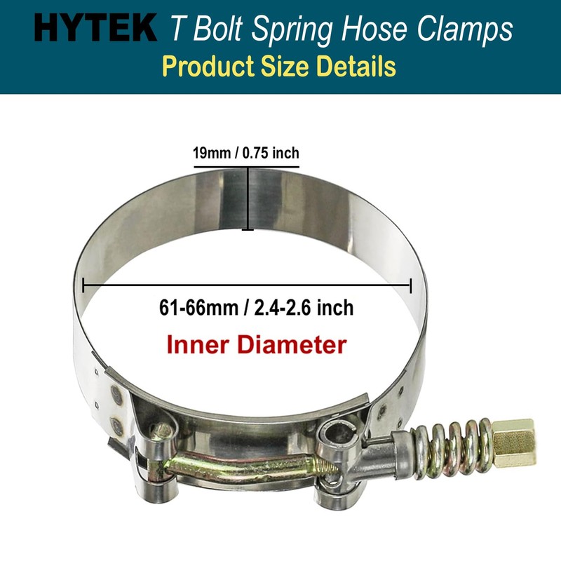 HYTEK T-Bolt Spring Hose Clamps, 2 Pack Stainless Steel Adjustable