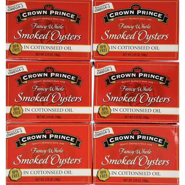 Crown Prince Fancy Whole Oysters in Cottonseed Oil 3.75 Oz (Pack of 6)