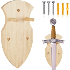Queekay Wooden Sword Plaque Sword Holder Wall Mount Sword Gift for Christmas Wall Plaque Wood Sword Wall Display Plaque with Hardware(Wood Color)