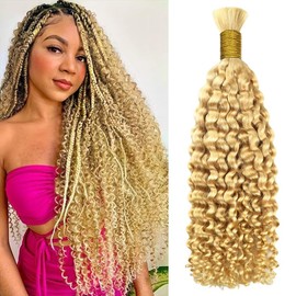 613 Blonde French Curl Braiding Hair Bulk Hair Deep Curly Human Hair For Boho Braids 100% Human Hair Extensions 100g No Weft 20 Inch