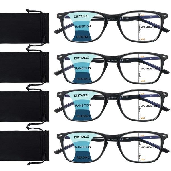 BONCAMOR 4 Pack Progressive Multifocus Reading Glasses Men and Women