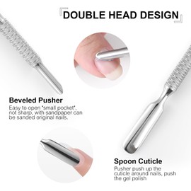 KADS Dual-Ended KADS Pre-Treatment Cuticle Pusher: Horseshoe and Spoon Design with 50 Crinkled Sandpaper Sheets100#/150#/180#/240# Grit for Professional Manicure, Pedicure, and Nail Art Care