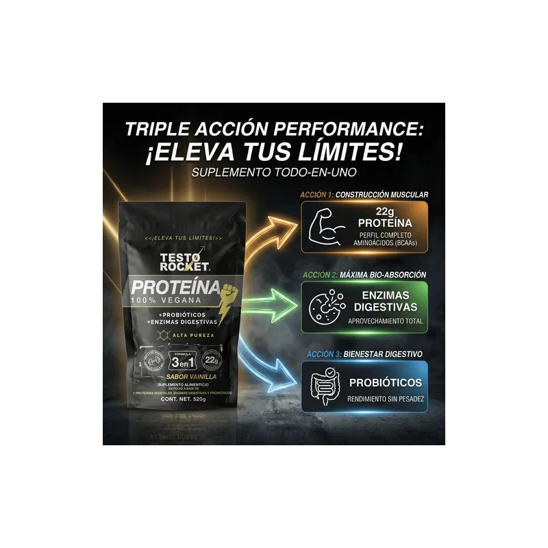 Proteina Vegana 3en1 Testo Rocket Sabor Vainilla