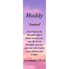 Maddy "Exalted" Keepsake Name Meaning Bookmark with Bible Verse and Tassel