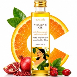 Auravedic Aceite Facial Con Vitamina C | Con Rosa Mosqueta, Aguacate Y Vitamina E | Hidratante Natural Y Orgánico Para La Piel | Aceite De Masaje Facial Ayurvédico Para Una Piel Suave Y Tersa | 100 Ml