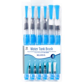 ESENG® Water Tank Brush Set of 6, Water Brush with Tank, Watercoler Brush Pen, Refillable Special Design for Auqarell Pens, Auqarell Colours (BLUU-6)