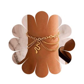 Aneneiceera Punk Layered Snake Anklet Bracelet Gold Snake Ankle Bracelets Chunky Serpent Anklets Gothic Multi Chain Ankle Bracelets Vintage Foot Chain Jewelry for Women