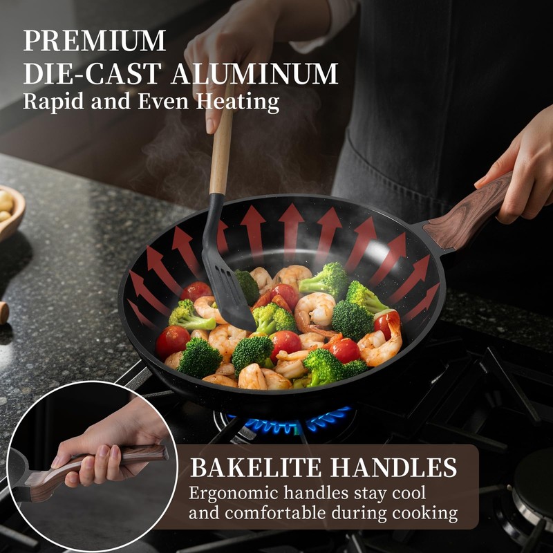 Kikcoin 16Pcs Pots and Pans Set Nonstick Ceramic Cookware Sets