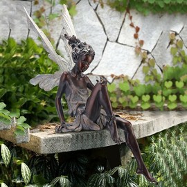 MBVBN Angel Figurine Outdoor Garden Fairy Statue, 9 ''Garden Sculpture Resin Angel Craft Home Table Ornaments for Lawn Yard Art Porch Patio Decorations Christmas Housewarming Garden Gift (Brown)