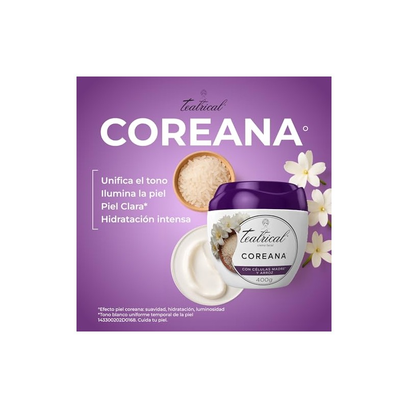 TEATRICAL Piel Coreana Crema Facial Con Células Madre y Arroz.