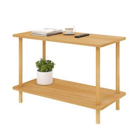 Funecy 2-Tier End Table, Sofa Side Table with Storage, Narrow Side Table, Bedside Table for Bedroom，for Living Room and Small Space (Natural)