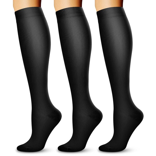 Compression Socks (3 Pairs), 15-20 mmHg is Best Athletic for Men & Women, Running, Flight, Travel, Pregnant - Boost Performance, Blood Circulation & Recovery (Black, S/M)