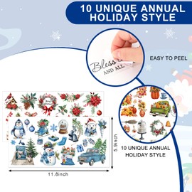 Whaline 10 Sheets All Holiday Rub On Transfer for Crafts Valentines Christmas Winter Rub On Transfer Stickers Farmhouse Furniture Decals for Xmas Party DIY Crafts, 5.9 x 11.8 Inch