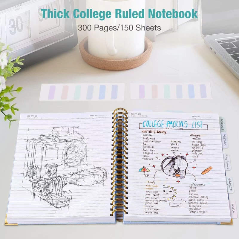 Spiral Notebook, College Ruled Notebook, 8" x 10", 300 Pages