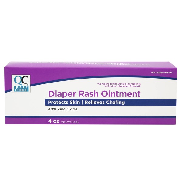 Quality Choice Diaper Rash Ointment, Skin Protection and Chafing Relief, Diaper Rash Treatment, 40% Zinc Oxide Promotes Healing, 4 Ounce Tube