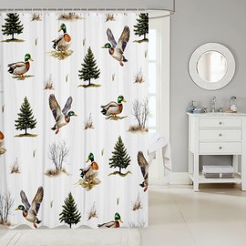 Erosebridal Mallard Duck Hunting Shower Curtain,Woodland Tree Branches Bathroom Shower Curtain Sets,Flying Duck Wildlife Safari Animal Bath Curtain,Rustic Farmhouse Kids' Shower Accessories,72"Wx72"L