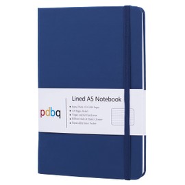 pdbq A5 Notebook Hardback Journal Lined Notebook A5 Inner Pocket Vegan Leather 128 Pages 120gsm Premium Paper with Gift box Bookmark Elastic Closure Ruled Notepad Blue