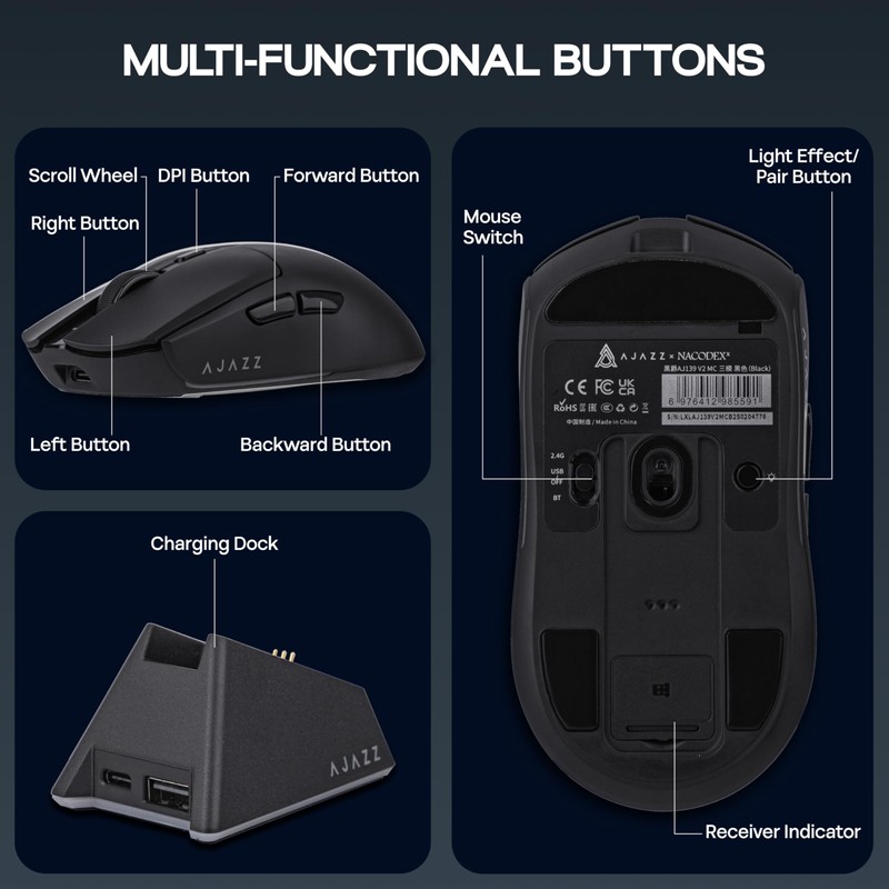 MechLands AJAZZ AJ139 V2 MC Gaming Mouse with Charging Base,