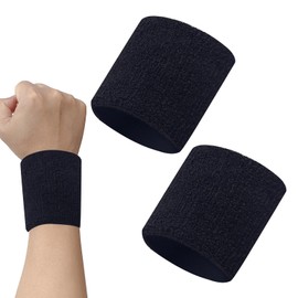 2PCS Sweat Bands Wristbands Elastic Black Arm Sweatbands Cotton Gym Sports Sweatband Bracelet Fitness Sweatbands for Men Women for Tennis Running Basketball (3.15 x 3.15inch)