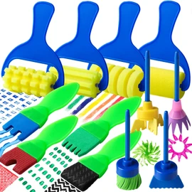 YGDZ Kids Paint Brushes, 12 Pack Washable Painting Brushes for Toddlers Kids Early Learning Toys Foam Roller Sponge Arts Crafts Gift