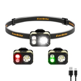 EverBrite Rechargeable LED Headlamp, 45g Only Ultra-Light with Hat Clip, IP67 Waterproof, White/Red/Green Light, 7 Modes for Camping, Running and Backpacking-Green