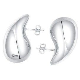 Ascona Extra Large Chunky Silver Hoop Earrings for Women, Lightweight Teardrop Waterdrop Tear Drop Earrings, Hypoallergenic Big Earrings Jewelry