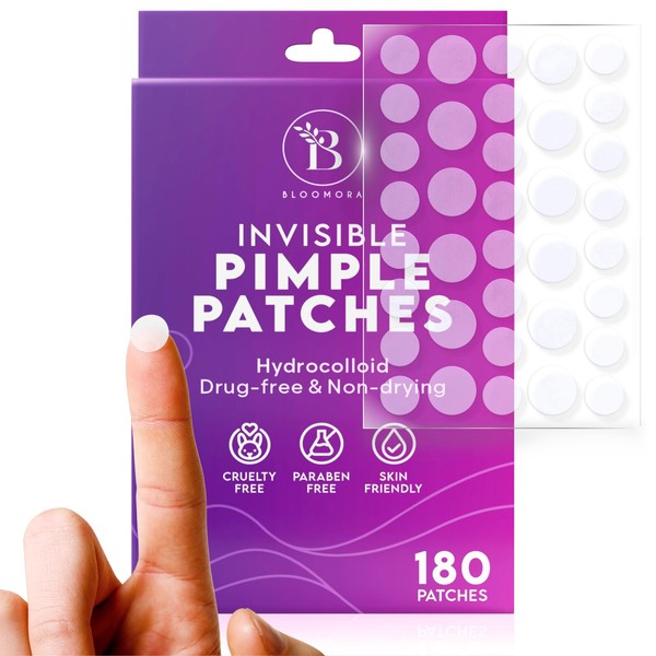 BLOOMORA Invisible Pimple Patches (180 Count), Pimple Patch for Face