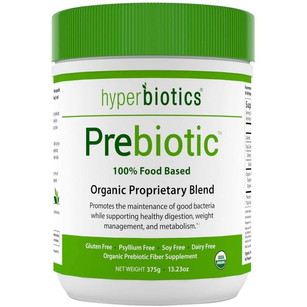 Hyperbiotics Organic Prebiotic Powder - Supports Healthy Digestion and Growth of Beneficial Bacteria (with Jerusalem Artichoke and Acacia Fiber) - 375 Grams (54 servings) Prebiotic Fiber Supplement