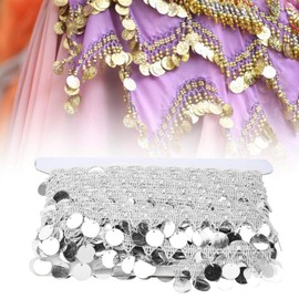 Belly Dance Belt Sequin Ribbon Trim Belly Dance Tassel Belt for Clothing Dress Decorations Wedding DIY Bridal Bouquet (Silver)