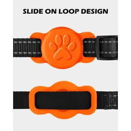 Dynmeow 1 Pack Airtag Cat Collar Holder, Stretchy Silicone Airtag Holder for Puppy Small Dog, Anti-Lost Dog Airtag Holder Compatible with 3/8 and 5/8 inch Wide Collar (Orange)