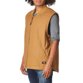 Dickies Men's Big-Tall Relaxed Sherpa Lined Duck Vest, Rinsed Brown Duck, 4X-Large