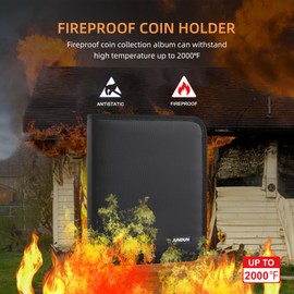 JUNDUN Fireproof Coin Collection Album for Collectors, Pennys Collection Book with 260 Pockets, Coin Collecting Organiser Storage Dispaly Holder for 20/25/27/30/38mm Pennys(Black)