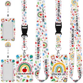 2 Pack School Theme ID Badge Holder with Lanyard School Theme Vertical Card Holder with Retractable Badge Clip and Neck Lanyard Teacher Lanyards for Id Badges, White