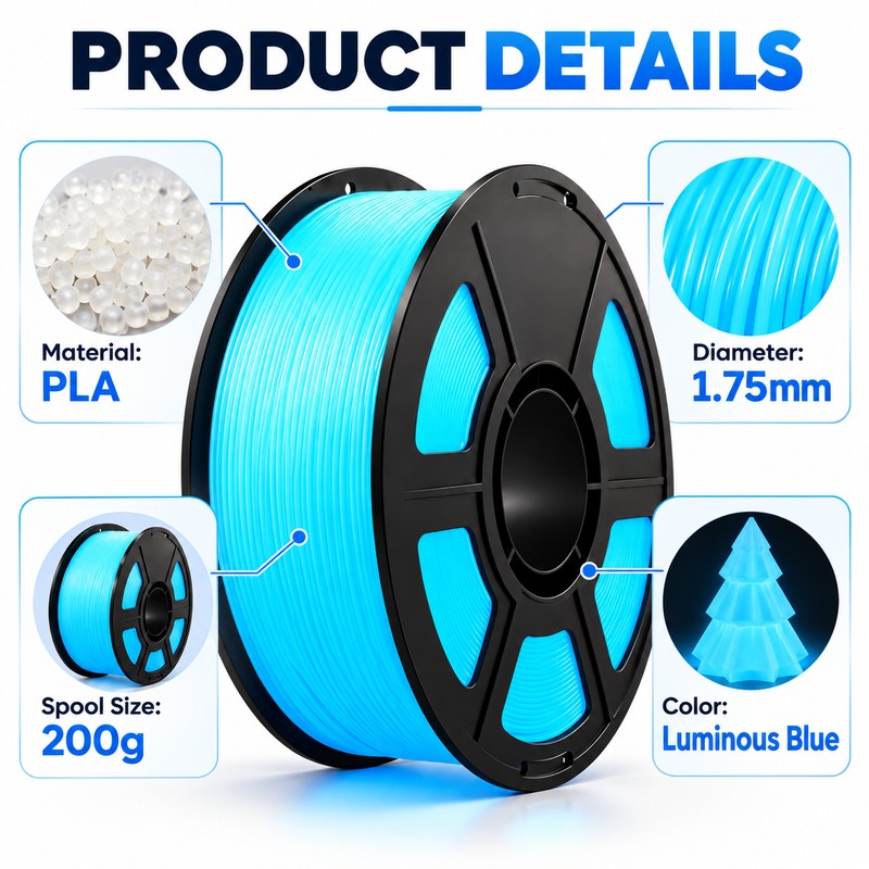 Glow in the Dark PLA Filament for FDM 3D Printing