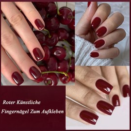 Pack of 24 Red False Nails, Square Nails for Sticking, Red Plain Artificial Fingernails for Gluing, Shiny Press on Nails Short with Full Coverage, Acrylic Fake Nail for Women