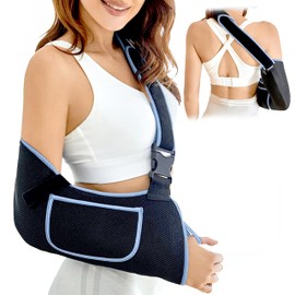 Wood Homing Arm Sling for Shoulder Injury - Adjustable Shoulder Support Immobilizer with Foam Neck Pad Pocket for Rotator Cuff Broken Wrist Elbow Injury Left Right Arm Brace for Man Women Teenager