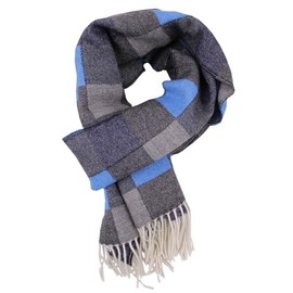 Wool Scarf Men's Winter Scarf Checked in Anthracite Blue Grey 100% Wool Made in Germany, Anthacite Blue Grey