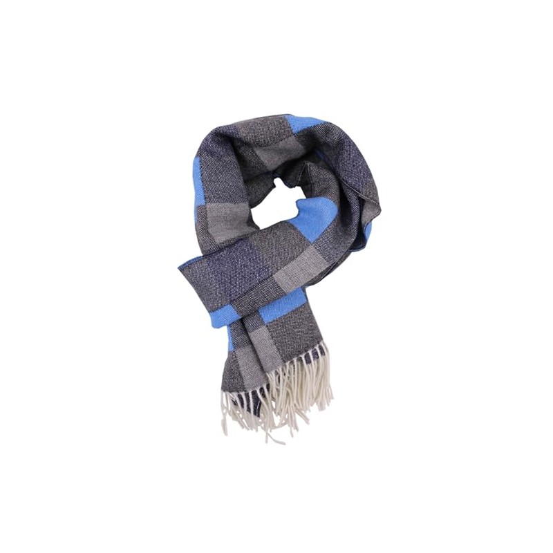 Wool Scarf Men's Winter Scarf Checked in Anthracite Blue Grey