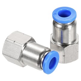 sourcing map 2 Pack 1/8" NPT Female Straight Thread Push to Connect Fittings, 1/4" Tube OD x 1/8" NPT Air Shock Fittings Pneumatic Fittings (Silver Tone, PCF 06-N01)