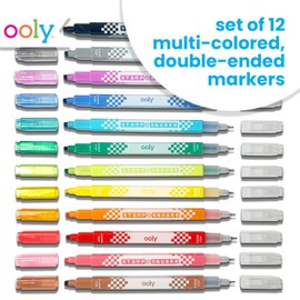 Ooly 12 Double-Sided Square Stamping Markers with a Square Stamp and 0.8mm Fine Point Tip on Each Side, Ideal for Pixel Art, List Making and More [SQUARE STAMPER & FINE PEN]