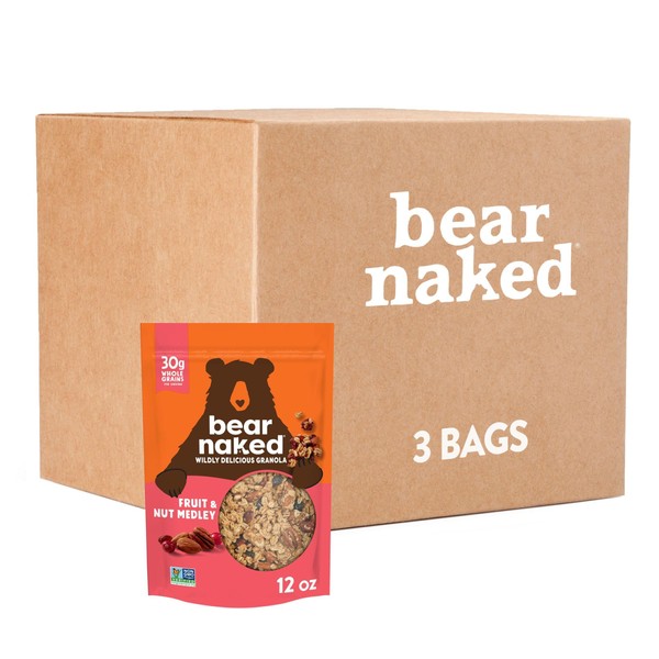 Bear Naked Granola Cereal, Whole Grain Granola, Breakfast Snacks, Fruit and Nut Medley (3 Bags)