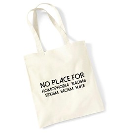 Huuraa Jute Bag No Homophobia Racism Hate Bag Cotton 10 Litres Size with Motif Against Discrimination Gift Idea for Friends and Family, natural