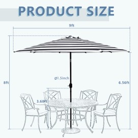 LVTXIII 9' Patio Umbrella Outdoor Printed Umbrella with Push Button Tilt and Crank for Table Market Garden Backyard Swimming Pool, 8 Ribs (Cabana Black)