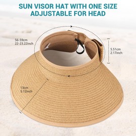 ytorgr 2Pcs Straw Hat Women Foldable Visor Hats,Sun Visors for Women Wide Brim Straw Ponytail Summer Beach Hat White