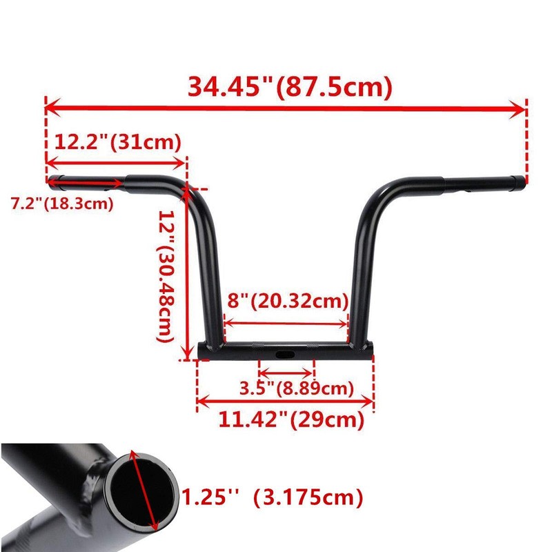 TCMT 12" Rise Handlebar Black Fits For Harley Dyna Fat