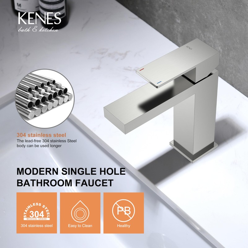 KENES Single Handle Bathroom Sink Faucet, Brushed Nickel Vanity Faucet