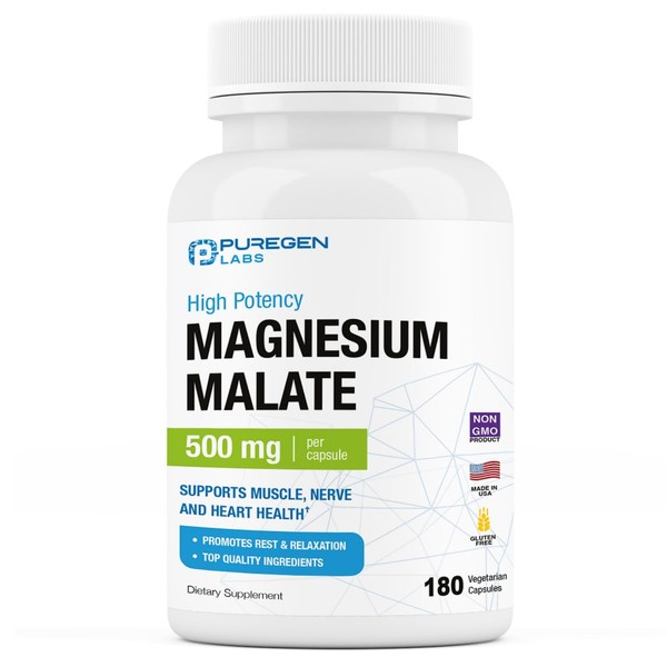 Puregen Labs Magnesium Malate 500mg | High Potency Elemental Magnesium