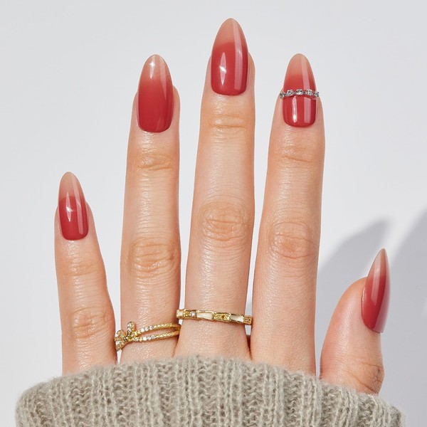FYB Press On Nails, Short Almond Nails, With Glue (04-Gradient,